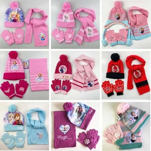 3 adet/takım Anime Disney Dondurulmuş örme şapka yün eşarp Eldiven Takım Elbise Sıcak Şapka Kawaii Karikatür Prenses Elsa Anna Minnie Moda Kap