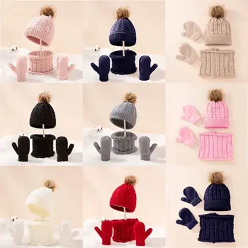 BAGONG Cotton Winter Solid Color Hat Scarf Gloves Set Mga Bata para sa Mga Bata 0-3 Taon Lalaking Babae