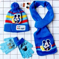 Mới mùa thu và mùa đông dễ thương trẻ em Mickey hoạt hình găng tay chiếc mũ khăn quàng cổ ba mảnh đôi lông thú ấm áp con gái
