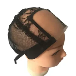 U Siâp Wig Cap Elastig Synthetig Gwallt Lace Strapiau Net Addasadwy Gwehyddu Hat Lace Cap ar gyfer Merched Wig