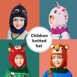 Hoʻonohonoho ʻia nā mīkina lima makaʻu no nā keiki 3D Dinosaur Unicorn Modeling Baby Girl Boy Winter Windproof Hat No nā keiki Pumehana Knitted Beanie Cap
