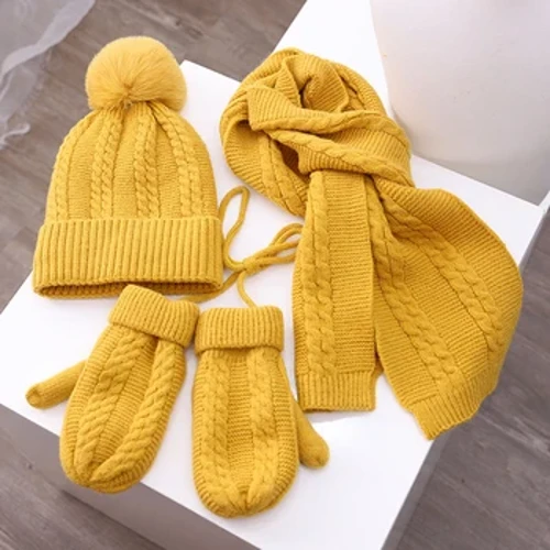 3PCS MIGHT MAT MAT Mũ khăn Găng tay Sắp xếp lớp lót trẻ em Băng cổ Cổ ấm hơn Trẻ em ngoài trời Mũ cho bé gái 1-5Y
