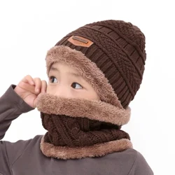 BarntillbehörBarn Stickad mössa Vinter Varm Baby Barn Keps Circle Scarf Tjock fleecefoder Hatt och handskar Set för barn