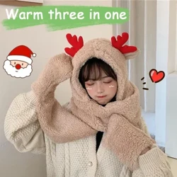 Hataí gleoite fianna gleoite lámhainní scairf atá leagtha síos do mhná na Nollag geimhreadh na Nollag caipíní caipíní ócáideach hataí plush ócáideach cailín kawaii bronntanas bronntanas