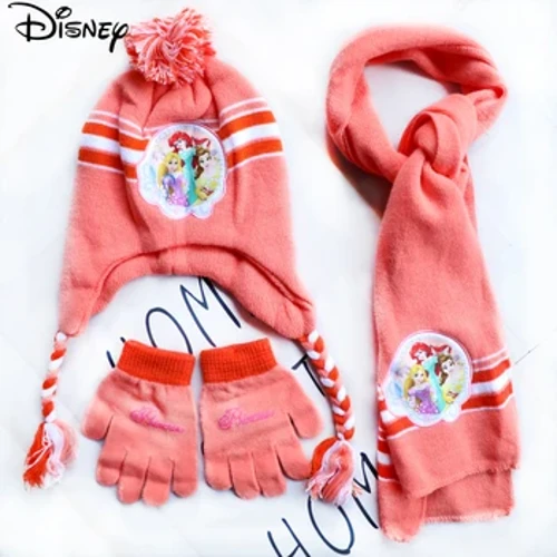 3-8 Jahre Disney Herbst Winter süße Kinder Rapunzel Meerjungfrau Cartoon Schalhut Handschuhe Wärme Junge Mädchen Kind Prinzessin Baby Hut