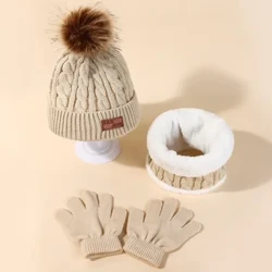 3 Mùa Đông Mũ Cho Bé Khăn Găng Tay Bộ Đồng Màu Cho Bé Bonnet Dễ Thương Pompom Nón Len Ngoài Trời Ấm Áp Cho Trẻ Sơ Sinh phụ Kiện 1-5Y