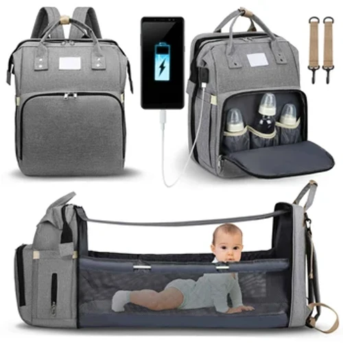 Sac de maman à la mode pliant lit de bébé mère grande capacité Portable bouteille de lait couche Double épaule sac de maman
