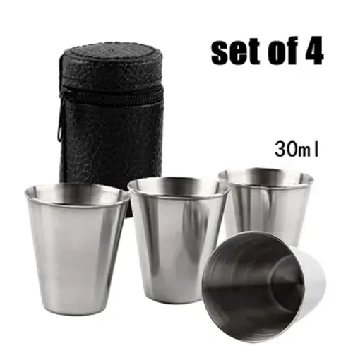 4 st/set polerat 30 ml rostfritt stål snapsglaskopp dricka vinglas med läderöverdrag Väska för kök Bar Barware Nytt