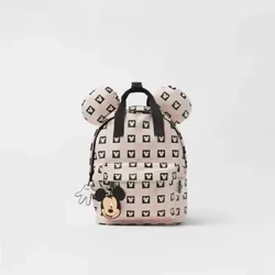 Pinc Mickey Argraffu Llawn Checkerboard Backpack Dylunydd Newydd Brand Ciwt Merched Awyr Agored Cynhwysedd Mawr Bagiau Cefn Dwy-ysgwydd Meddal