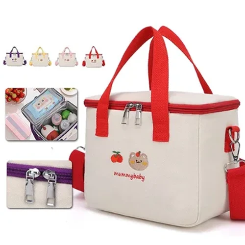 Tas Bayi Ibu Kecil Tas Popok Tahan Air Bordir Isolasi Termal Tas Ibu Tas Penyimpanan Makanan Tas Bento Fashion