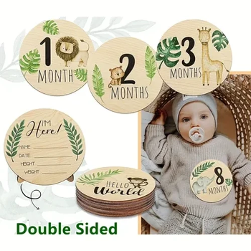 Propiau Ffotograffiaeth Newydd-anedig 7PCS Cardiau Carreg Filltir Misol Pren Anrhegion Cawod Babanod ar gyfer Affeithwyr Ffotograffiaeth Bechgyn a Merched