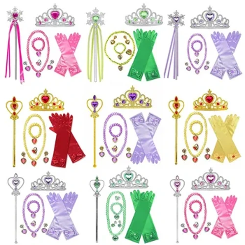 Amantombazane Enkosazana u-Anna Elsa Isesekeli Semvunulo Yezithombe I-Props Amagilavu ​​I-Tiara Angle Fairy Wand Ubucwebe Setha I-Fancy Dress Role Play