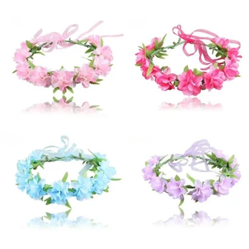 Ghirlanda di fiori artificiali con nastro Fascia per capelli Puntelli per fotografia Fasce per matrimonio in spiaggia Ghirlanda di fiori Accessori per capelli
