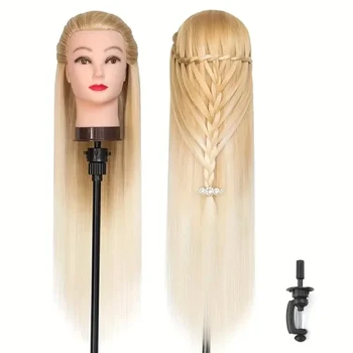 Mannequin Head Model na May Mahabang Synthetic na Buhok, Manikin Head Styling Hairdresser Training Head, Doll Head para sa Braiding Practice