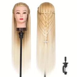 Modelo de cabeça de manequim com cabelo sintético longo, cabeça de manequim estilo cabeleireiro, cabeça de treinamento, cabeça de boneca para prática de trança