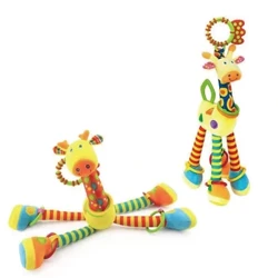 Cúlpháirtí Stroller Babaí Sioráf agus Claonán Gaoithe Unicorn le Gliú Fiaclóireachta - Bréagán Bog Plush do Naíonáin agus Leanaí