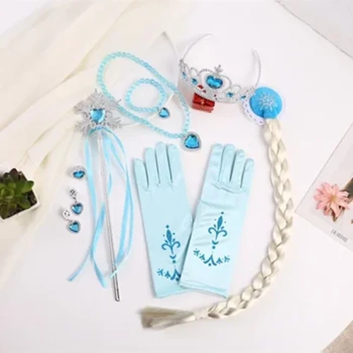 Snow Queen Cosplay Accessories Little Girls Diamond Snowflake Magic Wand med band Braid Princess Crown Kids Photography Props
