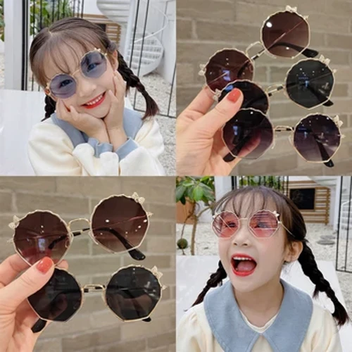 Trẻ Em Mới Kính Mát Không Đều Khung Nơ Dễ Thương Trẻ Em Bé Trai Bé Gái Thời Trang Kính Kim Loại Du Lịch Đạo Cụ Chụp Ảnh Trẻ Em Phụ Kiện