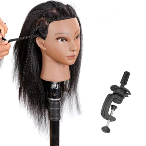 Wahine ʻApelika Mannequin Poʻo Me 100% ʻO ka lauoho maoli no ka Styling Braiding Professional Afro Training Hairdressing Hairart Head Stand