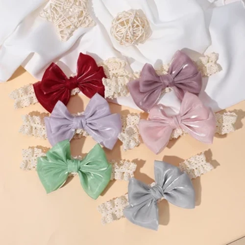 Accessori per neonati per bambini appena nati Fascia per capelli per bambina e ragazzo Fasce per capelli in nylon morbido Accessori per capelli con doppio fiocco in tinta unita