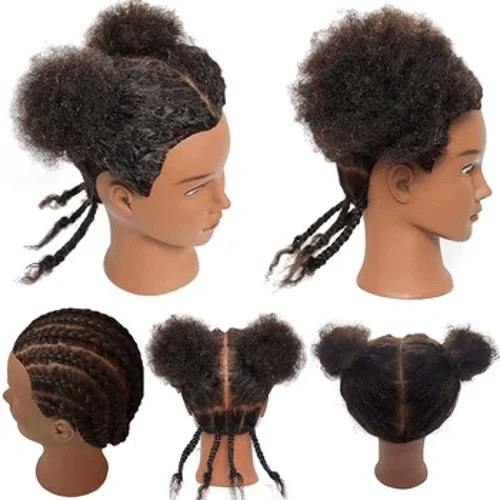 Testa di manichino afro 100% capelli veri Traininghead Testa per lo styling Treccia per capelli Testa per bambole per esercitarsi con treccine e trecce 6 pollici