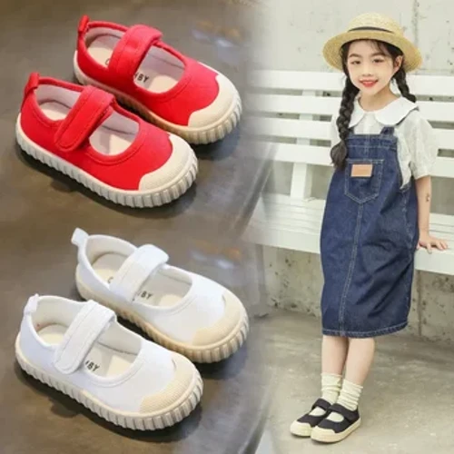 Viatu vya Wavulana na Wasichana 2024 Autumn New Girls Canvas Sneakers Viatu vya Rangi Imara ya Biskuti Viatu vya Viatu vya Kawaida vya Mtoto