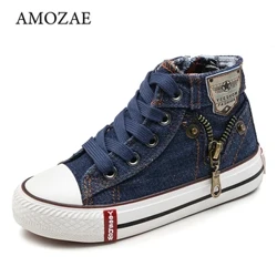 2024 Frühling und Herbst Neue High Top Kinderschuhe Turnschuhe Baby Kleinkind Schuhe Cowboy Canvas Schuhe Punkt