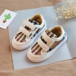 Bé Tập Đi Bé Trai Giày Kẻ Sọc Thời Trang Giày Vải Nhẹ Giày PU Miếng Dán Cường Lực Bé Gái Skate Trại Phong Cách Trẻ Em Giày