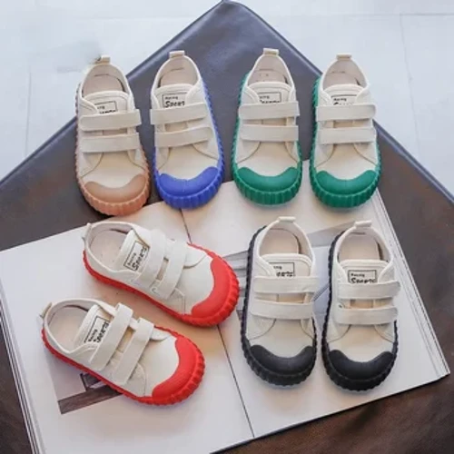 Sepatu Anak-anak kanggo Bocah-bocah wadon 2024 Musim Gugur Anyar Bayi Kanvas Sepatu Kasual Kasual Lembut Bawah Non-slip Anak Laki-laki Sepatu Balita 1-9 Taun E06233