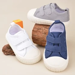 Blå Grå Hvid Canvas Børn Søde atletiske babysko åndbar ensfarvede bløde såler skridsikre børnesneakers EK9S80