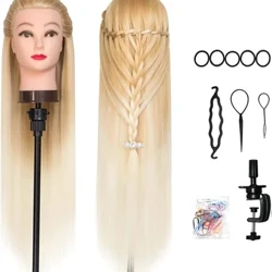 Hairdressing Head Training Head100% Synthetic Fiber Cosmetology Mannequin Head with Free Clamp for Braiding Stying