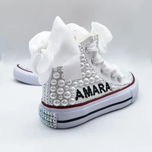 Název Vlastní design Dětské Boty Pro Dívku Communion Birthday Party Canvas Dollbling Ruční výroba Bling Rainbow Pearls Tenisky