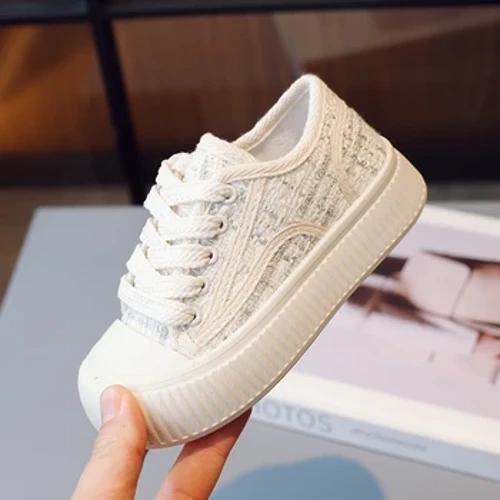 Bróga Canbhás Leanaí Beige Buachaillí Bog Bróga Corr Ceithre Séasúr Cailíní Dubha Bróga Éadach Páistí Meán agus Mór Sneakers Kids