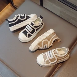 Sepatu Kanvas Anak-anak Khaki Anak Laki-laki Musim Semi Musim Gugur Sepatu Kain Kasual Lembut Cewek Ireng Cewek-Cewek Tengah Anak Besar Di Luar Nganggo Sneakers Anak