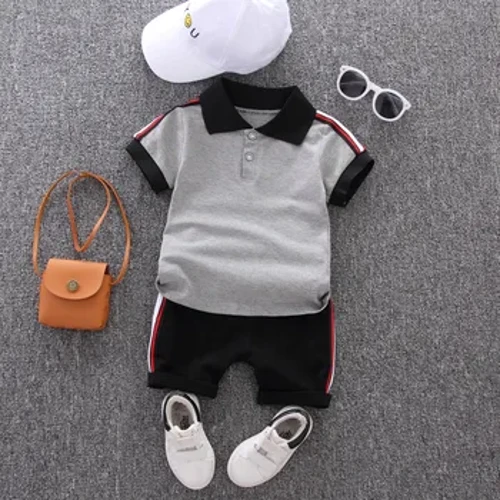 0-5 Year Old Boy's Cotton Fashion Polo Shirt Suit Mga Damit ng Tag-init ng Sanggol 2-Piece Set