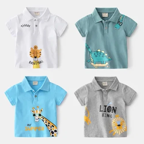 Summer Cute Kartong Polo T-Shirts Fir Jongen Koteng Qualitéit Atem Stoff Kanner Tops Tees Shirt Kanner Kleeder