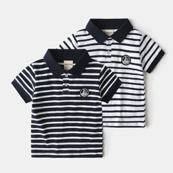Crysau T Polo Plant Stribedi Cotwm Plant Bach Tees Dillad Plant yr Haf
