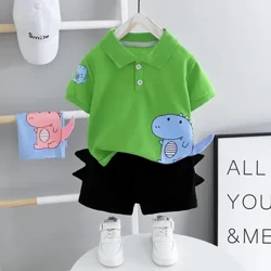 Musim Panas Baru Laki-laki Kartun Polo Shirt Celana Pendek Set Dua Potong Anak-anak Setelan Lengan Pendek Cross-Border Drop Pengiriman