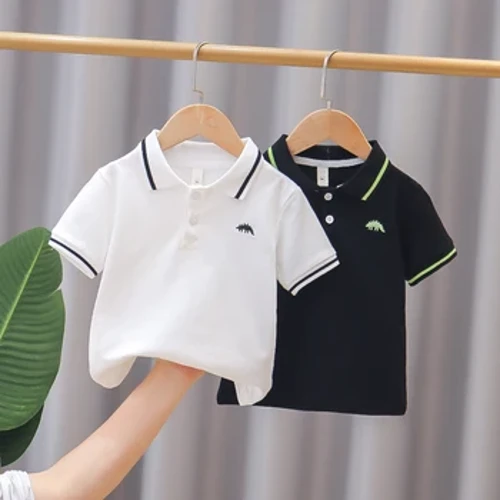 Sommar Barn POLO T-shirt för pojke Broderi Dinosaur Pojkar T-shirt Barn Toppar T-shirts Tecknad Barnkläder 2-12T