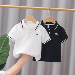 Sommar Barn POLO T-shirt för pojke Broderi Dinosaur Pojkar T-shirt Barn Toppar T-shirts Tecknad Barnkläder 2-12T