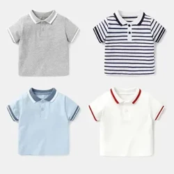 Barnkläder 2024 Ny kortärmad pikétröja T-shirt Trendig pojktopp för mellanstora små barn