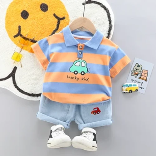 Crys Polo Bechgyn Babi o Ansawdd Uchel + Shorts Denim golygus 2 Darn Set dillad merched i blant siwtiau haf