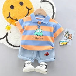 Léine Polo Ardchaighdeáin do Buachaillí Leanbh + Shorts Denim Dathúil 2 Phíosa Éadaí do chailíní feisteas samhraidh