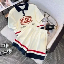 Haurrentzako Arropa Trajea Neskak eta Mutilak Udako Letter Poloa eta Galtza Motzak 2 Pieza Multzo Txandala Neska Nerabea Estilo Preppy Uniformea
