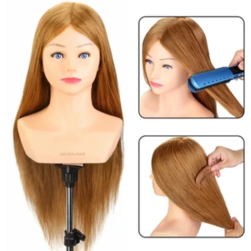 Mannequin Kapp mat Schëller 24'' 100% Real Hoer Frisuren Dummy Doll Coiffeur Braiding Practice Hoer Training Head Kit