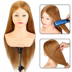 ʻO ke poʻo Mannequin me ka poʻohiwi 24'' 100% ʻO ka lauoho lauoho maoli Dummy Doll ka mea hoʻomaʻamaʻa hoʻomaʻamaʻa lauoho lauoho lauoho.