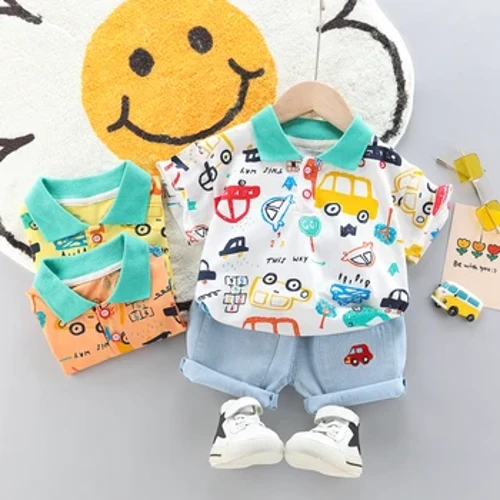 Léine Polo Ardchaighdeáin do bhuachaillí Leanbh + Shorts Denim Dathúil Set 2 Phíosa Leanaí cailíní Éadaí samhraidh