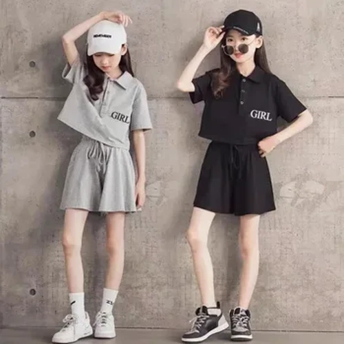 Thời Trang Bé Gái Quần Áo Mùa Hè Áo Polo Chữ Cái & Quần Short 2 Cái Phù Hợp Với Quần Vợt Thể Thao Đồng Phục Bé Gái Bộ Trang Phục Bộ Phù Hợp Với Áo