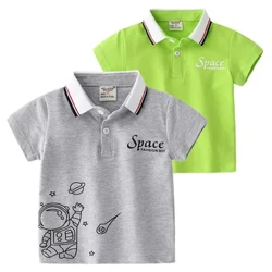 Dễ Thương Spaceman Họa Tiết Bé Trai Áo Phông Polo Mùa Hè Cho Bé Áo Sơ Mi Chất Lượng, Chất Liệu Cotton Tee Quần Áo Trẻ Em