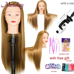 Serat Suhu Tinggi Rambut Pirang Kepala Manekin Tanpa Tripod Pelatihan Kepala untuk Kepang Rambut Manikin Kepala dengan Hadiah